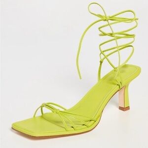 Aeyde Roda Nappa Leather Ankle Tie Heeled Sandals in Green - NWT